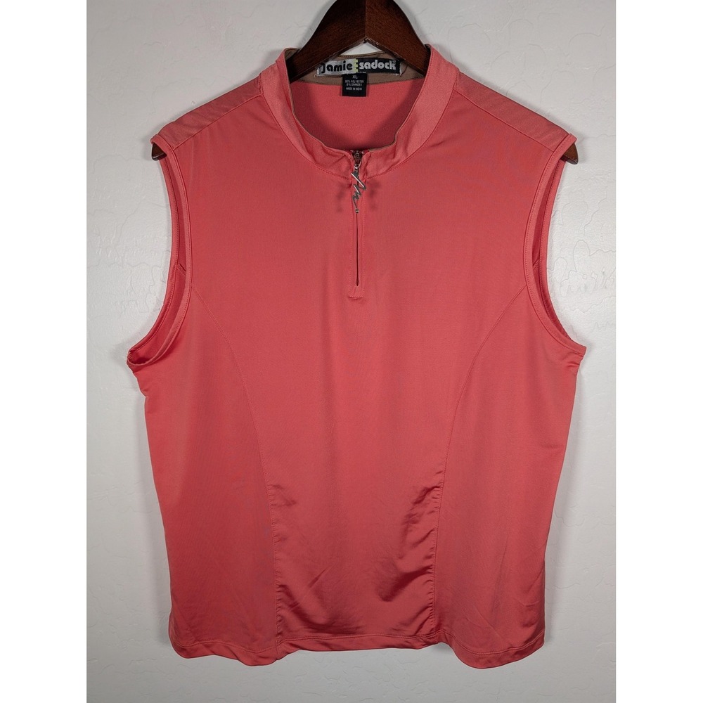 Jamie Sadock Shirt Womens XL Coral Mock Neck Sleeveless 1/4 Zip Golf Performance